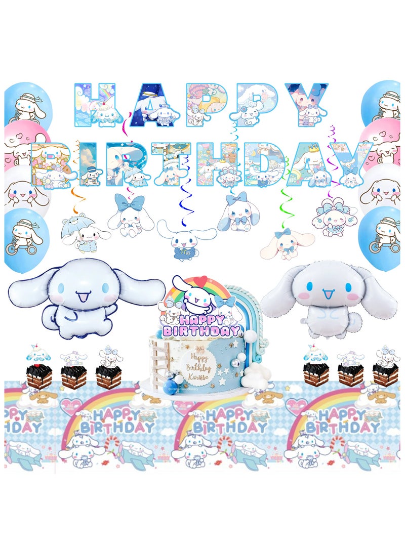 FRUITFUL PARTY Cinnamoroll Birthday Party Decorations, 35pcs Cinnamoroll Decoration Set - Cinnamoroll Balloons Banner Tablecloth Spiral Pendant Cupcake Toppers etc Cinnamoroll Birthday Party Supplies - Image 1